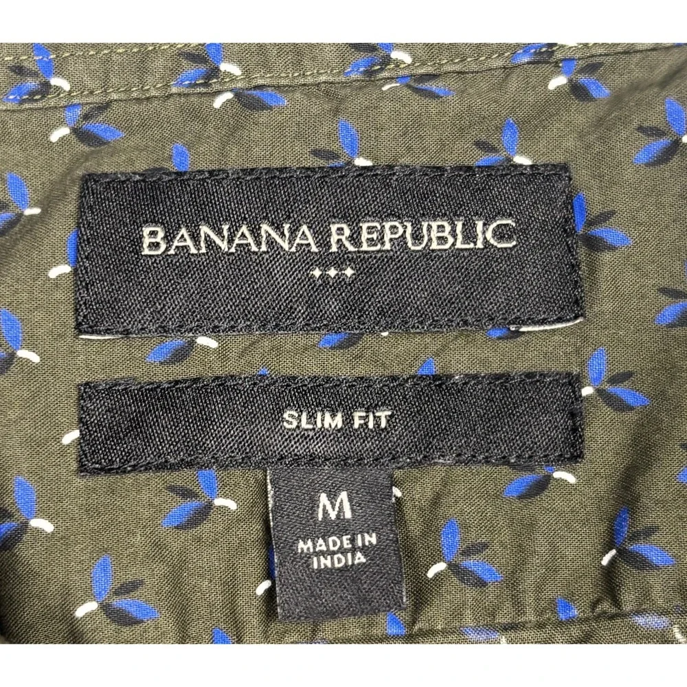 Banana Republic Mens Slim Fit Short‎ Sleeve Organic Cotton Shirt Olive Green M